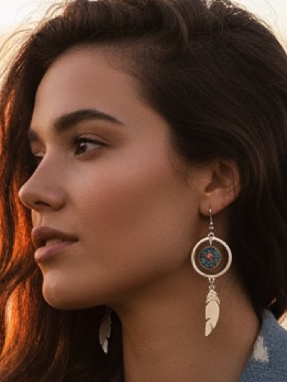 Emerald Forest Feather Round Earrings